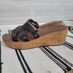 SAM EDELMAN REGIS BLACK LEATHER PLATFORM WEDGE SANDALS, SZ 9.5